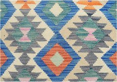 Handmade Afghan Maimana kilim runner featuring a repeating geometric diamond pattern in vibrant colors.