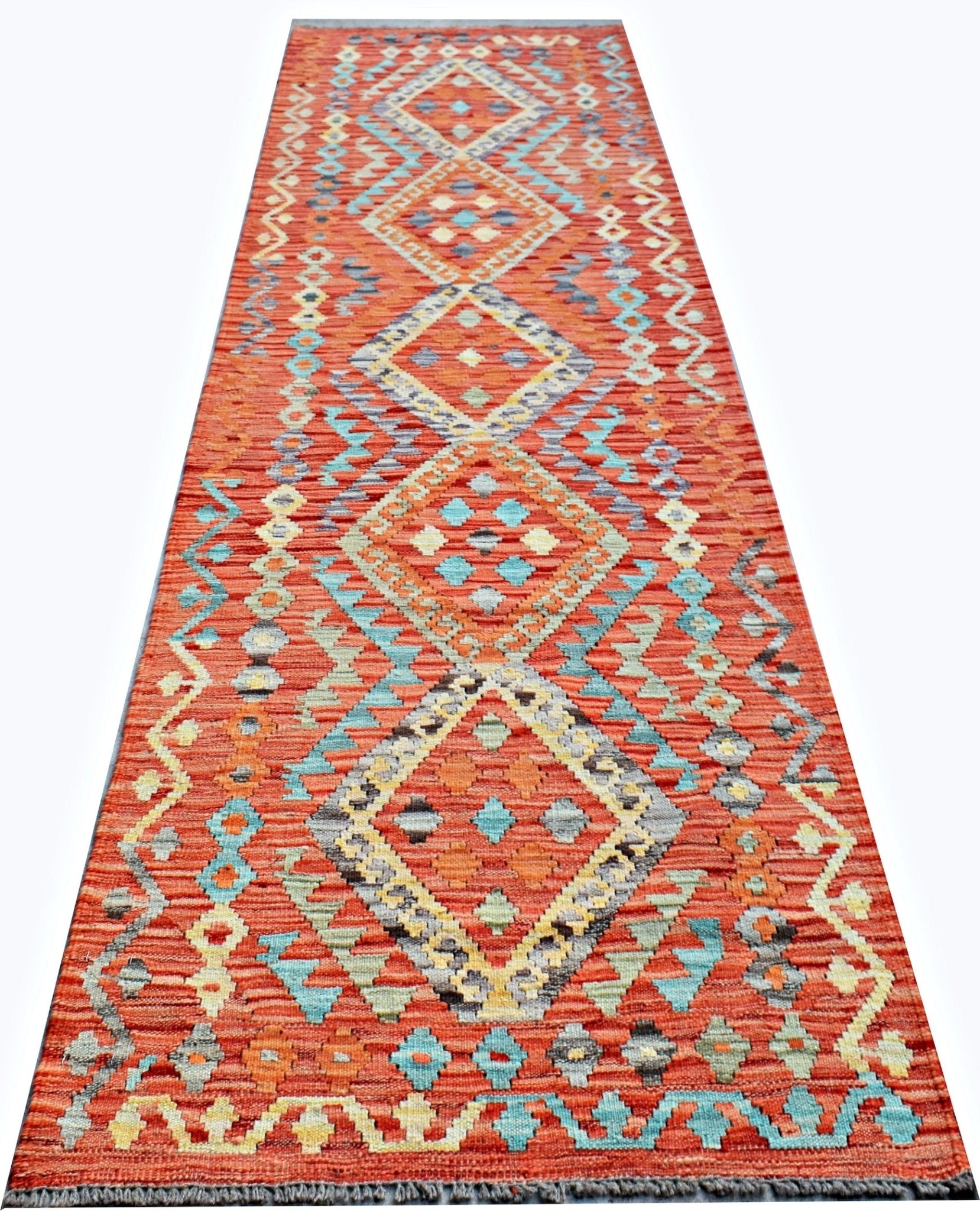 Handmade Maimana Killim Hallway Runner | 289 x 87 cm | 9'6" x 2'10" - Najaf Rugs & Textile
