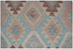 Handmade Afghan Maimana kilim runner featuring a geometric diamond pattern in muted earth tones.