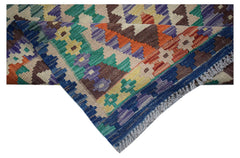 Afghan Maimana Kilim Runner with geometric patterns in multiple colors.