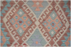 Handmade Afghan Maimana kilim runner featuring a geometric diamond pattern in muted earth tones.