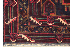Handmade Afghan Pashm rug featuring traditional tribal geometric patterns in red, blue, and ivory.