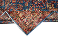 Handmade Afghan Super Kazakh rug featuring traditional geometric patterns in blue and red wool.