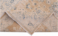 An Afghan Super Kazakh runner rug featuring traditional blue motifs on a beige wool background.