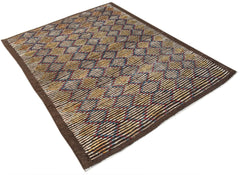 An Afghan Yekta rug featuring a geometric pattern of multicolored diamonds on a brown background.