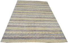 Handmade Afghan Yekta rug featuring a textured, multi-colored striped pattern in wool.