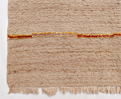 A handmade Afghan Yekta rug featuring a textured beige wool weave with a horizontal striped accent.