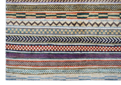 Handmade Afghan Yekta rug featuring a series of colorful, textured horizontal geometric bands.