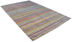 Handmade Afghan Yekta rug featuring a vibrant, multi-colored striped pattern with geometric motifs.