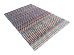 Handmade Afghan Yekta rug featuring a vibrant, multi-colored striped pattern with textured details.