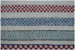 Handmade Afghan Yekta rug featuring horizontal bands of red, blue, and green geometric patterns.