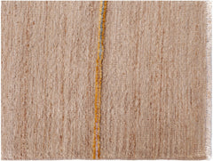 A handmade Afghan Yekta rug in beige wool with a vertical textured stripe and fringed edges.