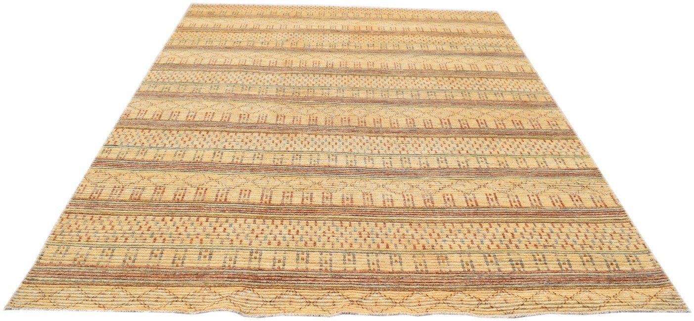 An Afghan Yekta rug featuring horizontal bands of geometric patterns in warm, earthy tones.