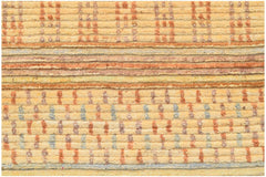 A handmade Afghan Yekta rug featuring a textured, striped pattern in shades of yellow and orange.
