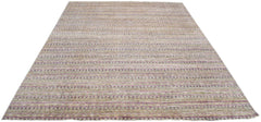 Handmade Afghan Yekta rug featuring a textured, striped pattern in muted earth tones and purple.