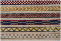 Afghan Yekta runner with horizontal stripes of geometric patterns.