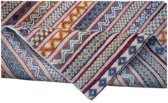 An Afghan Yekta runner featuring a vibrant, multi-patterned striped design in wool.