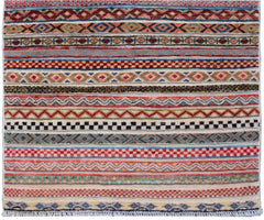 Handmade Afghan Yekta runner rug featuring a vibrant, multi-colored geometric striped pattern.