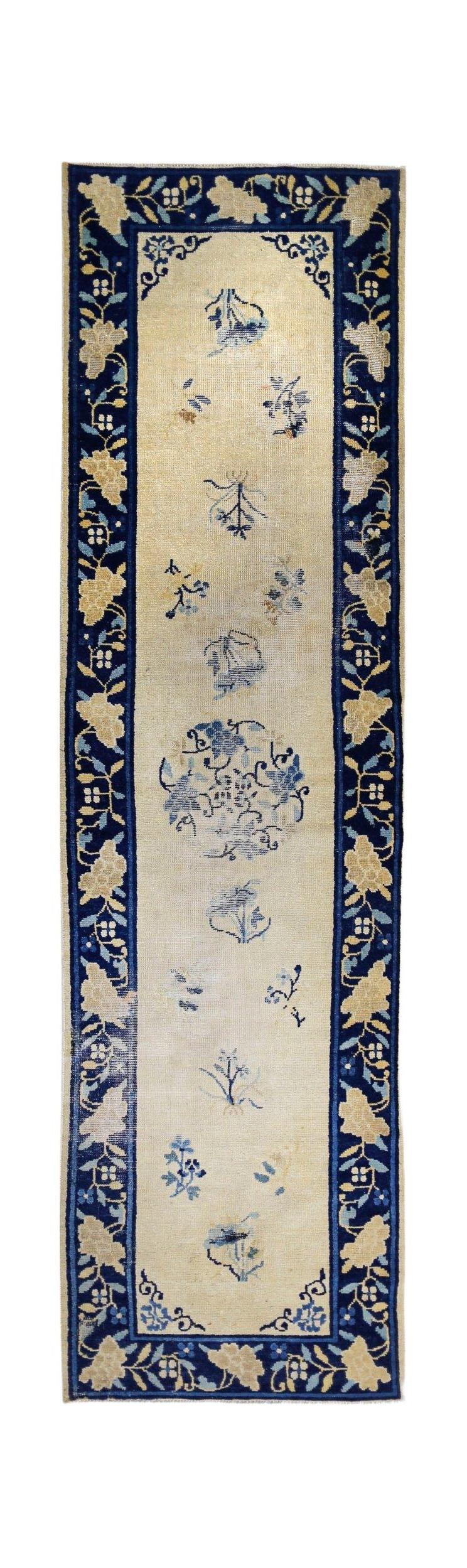 Handmade Antique Chinese Art Deco Hallway Runner | 264 x 73 cm | 8'8" x 2'5" - Najaf Rugs & Textile