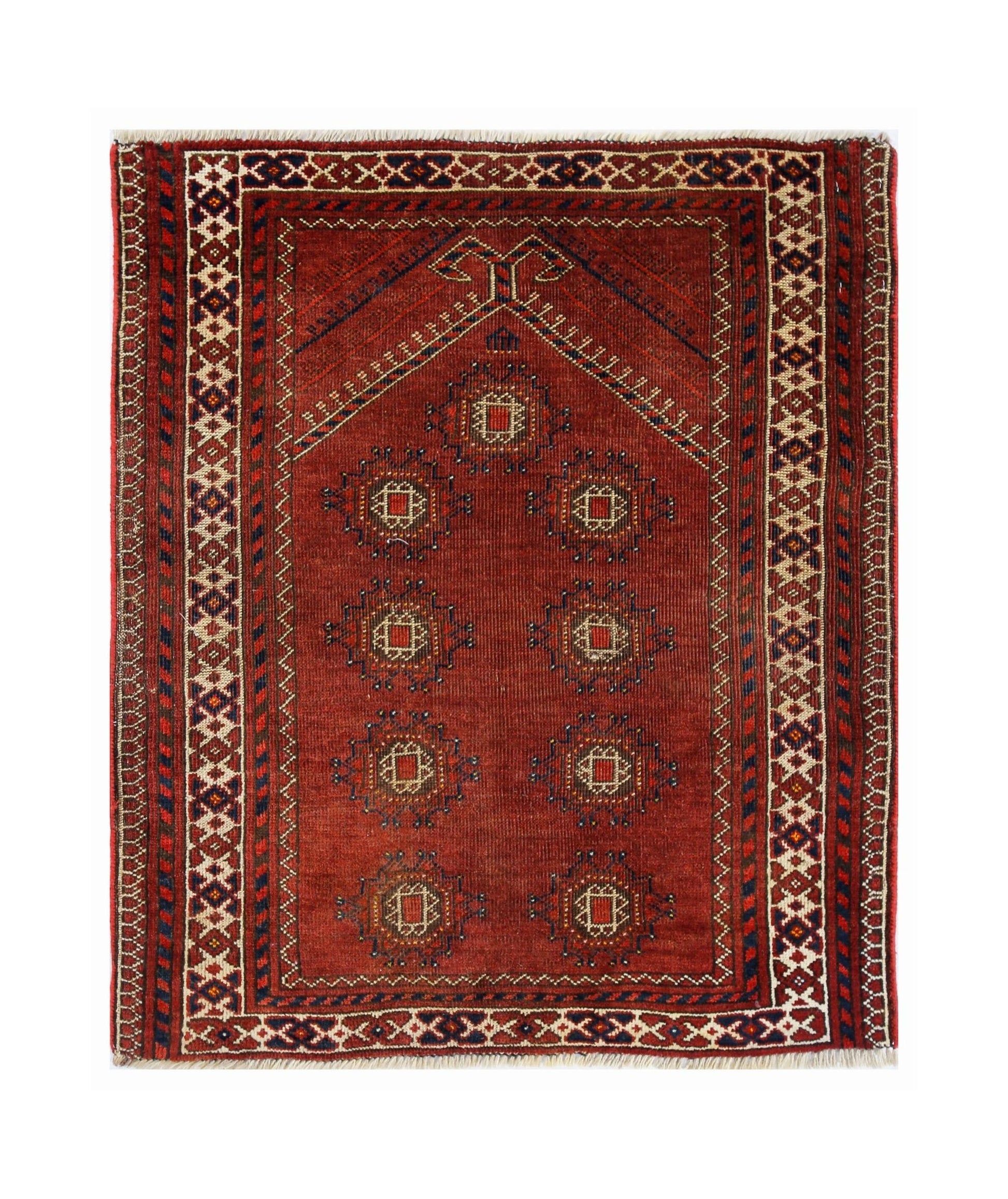Handmade Antique Afghan Turkmen Prayer Rug | 100 x 85 cm | 3'3" x 2'9" - Najaf Rugs & Textile