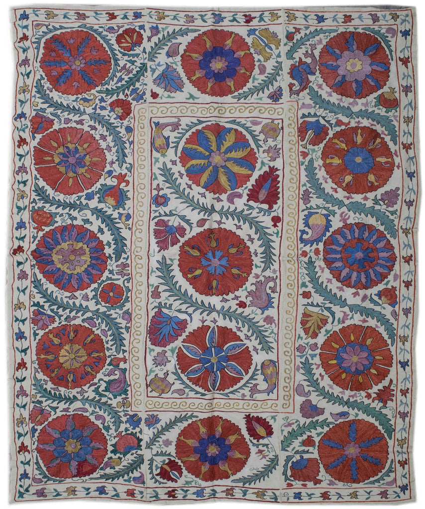 Handmade Silk & Cotton Uzbek Suzani | 211 x 162 cm