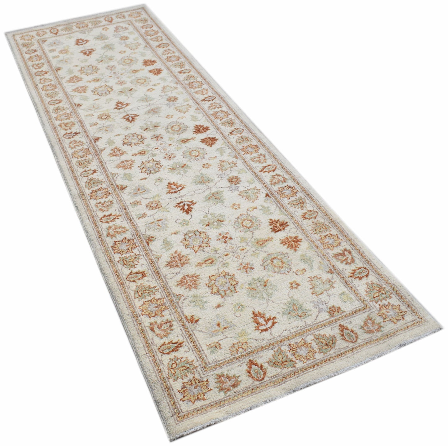 A handmade Afghan Chobi runner rug featuring a traditional floral pattern in earthy tones.