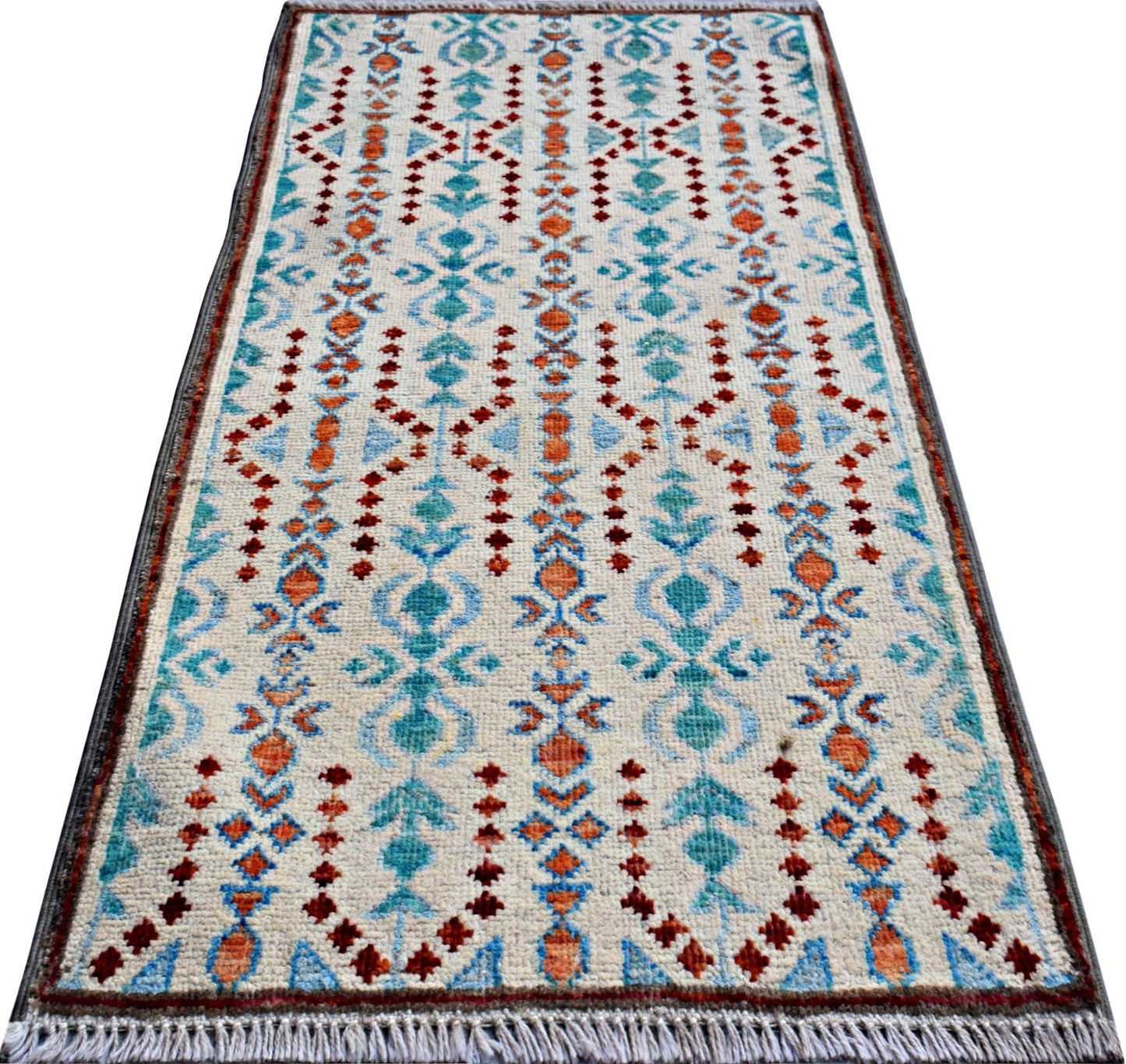 Handmade Mini Afghan Chobi Rug | 102 x 54 cm | 3'5" x 1'9" - Najaf Rugs & Textile