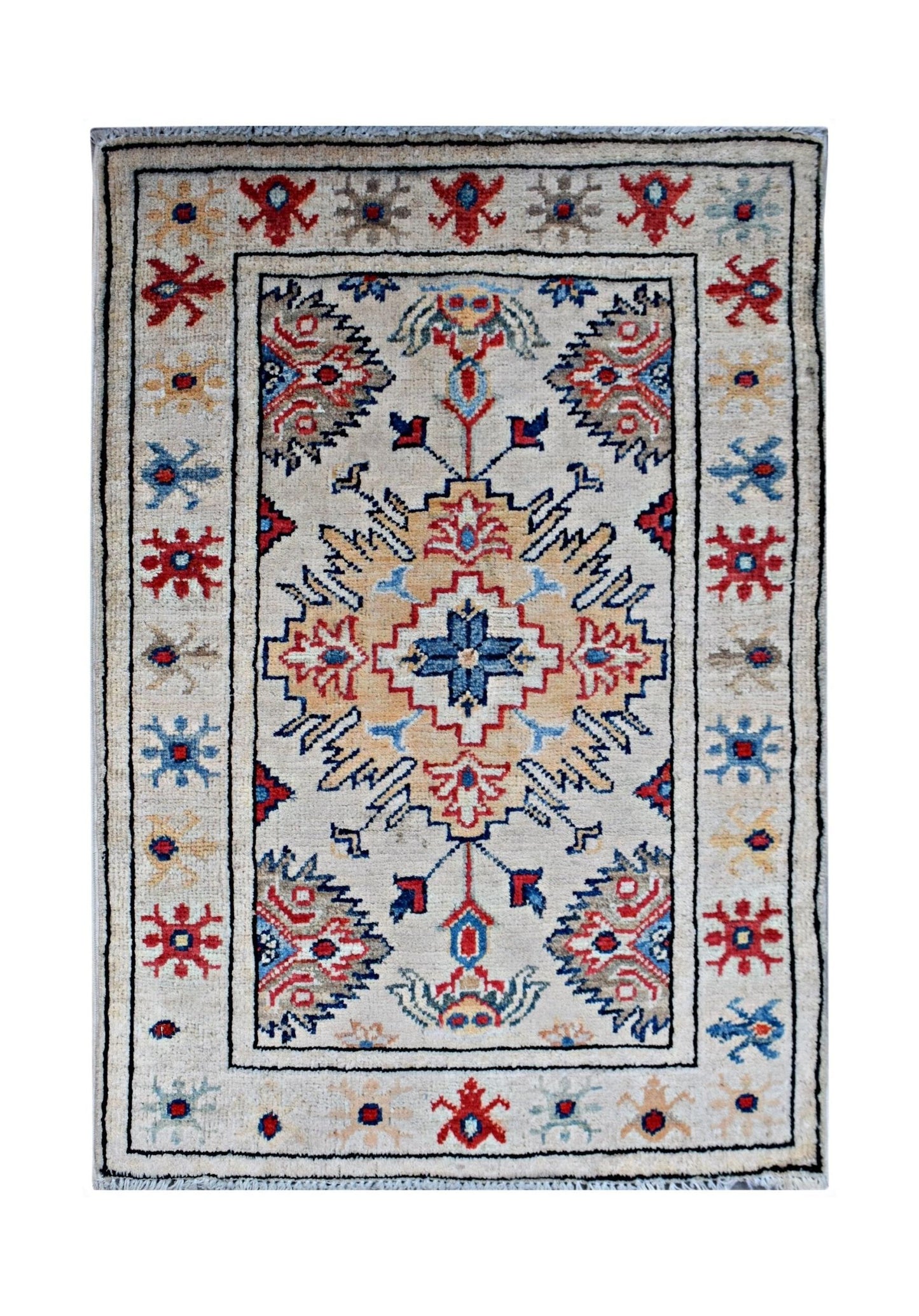 Handmade Mini Afghan Chobi Rug | 86 x 60 cm | 2'10" x 2' - Najaf Rugs & Textile