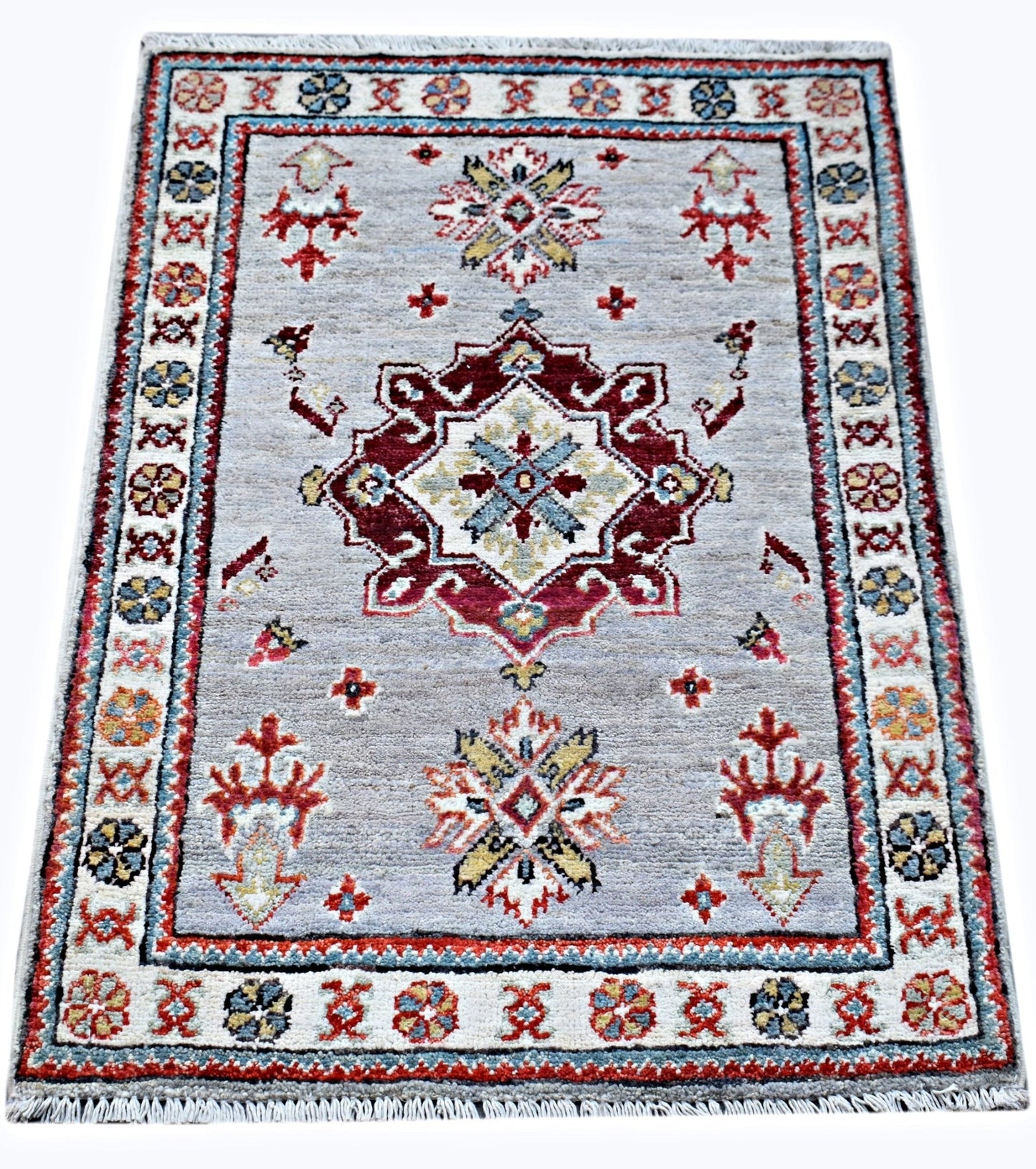 Handmade Mini Afghan Chobi Rug | 89 x 61 cm | 2'11" x 2' - Najaf Rugs & Textile