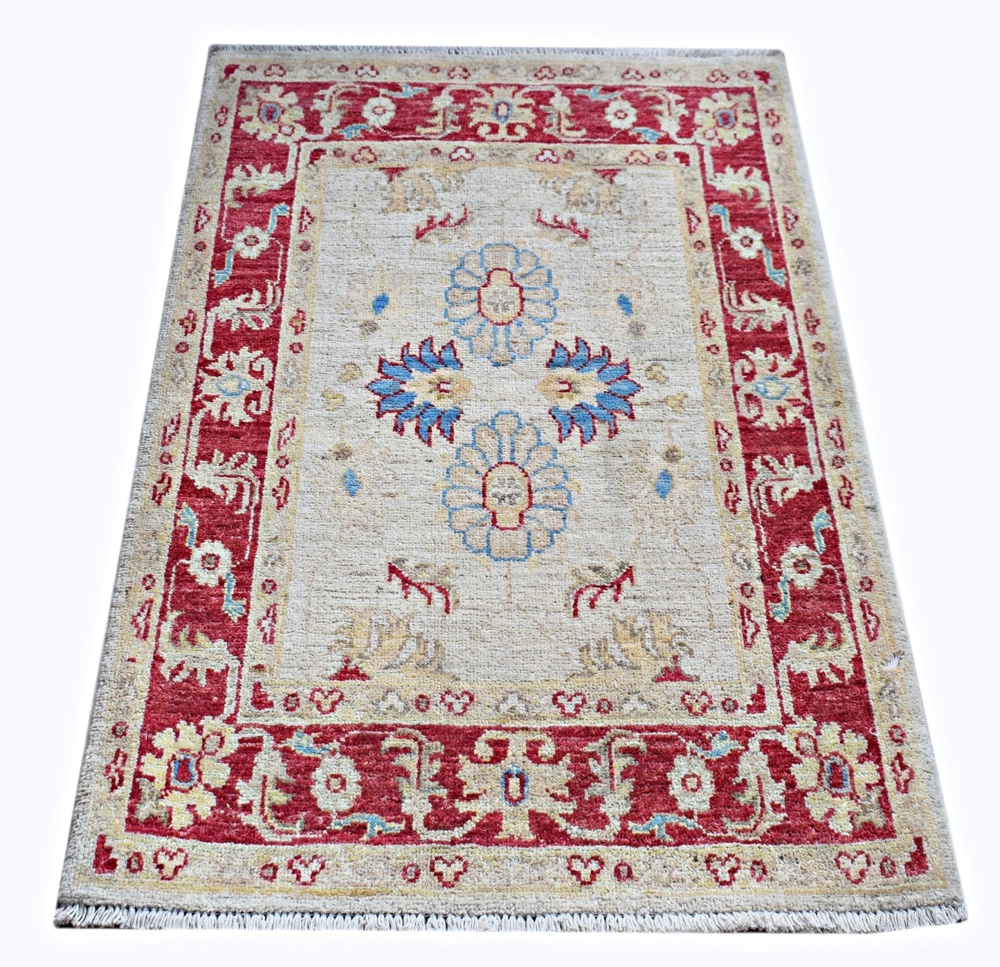 Handmade Mini Afghan Chobi Rug | 93 x 67 cm | 3'2" x 2'3" - Najaf Rugs & Textile
