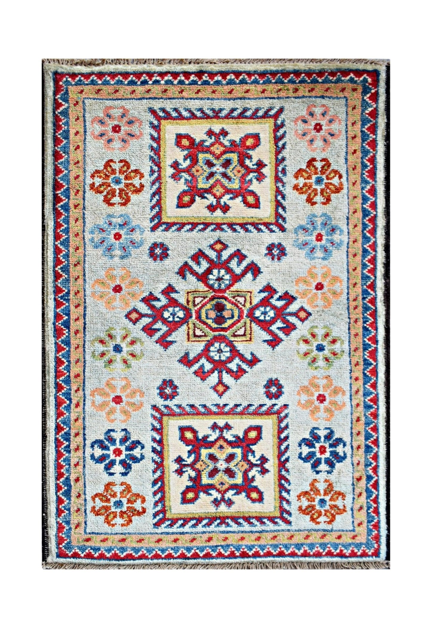 Handmade Mini Afghan Chobi Rug | 99 x 55 cm | 3'3" x 1'10" - Najaf Rugs & Textile