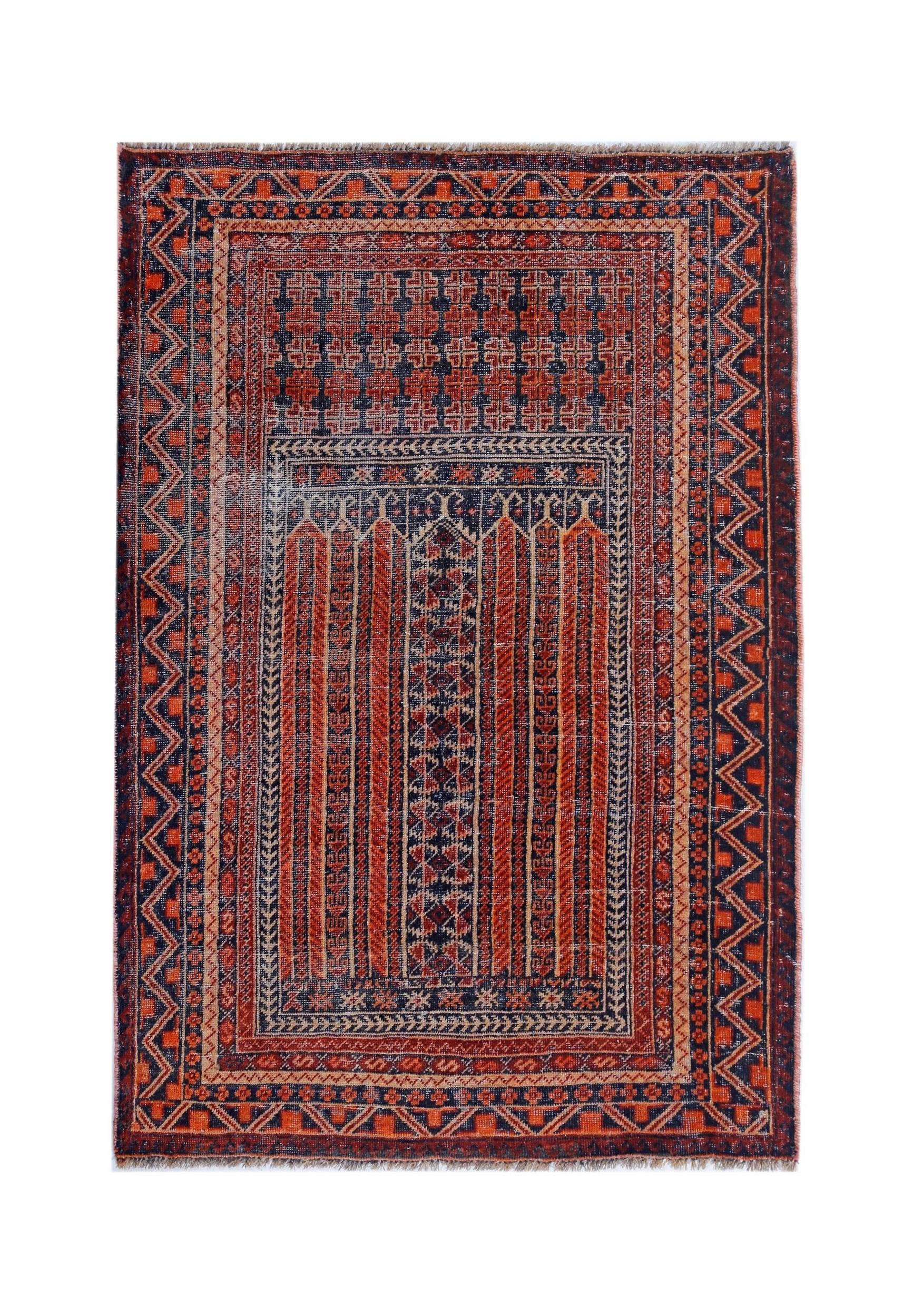 Handmade Tribal Afghan Balouch Prayer Rug | 126 x 85 cm | 4'2" x 2'9" - Najaf Rugs & Textile