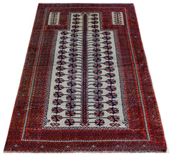 Handmade Vintage Afghan Turkmen Prayer Rug | 160 x 100 cm | 5'3" x 3'3" - Najaf Rugs & Textile
