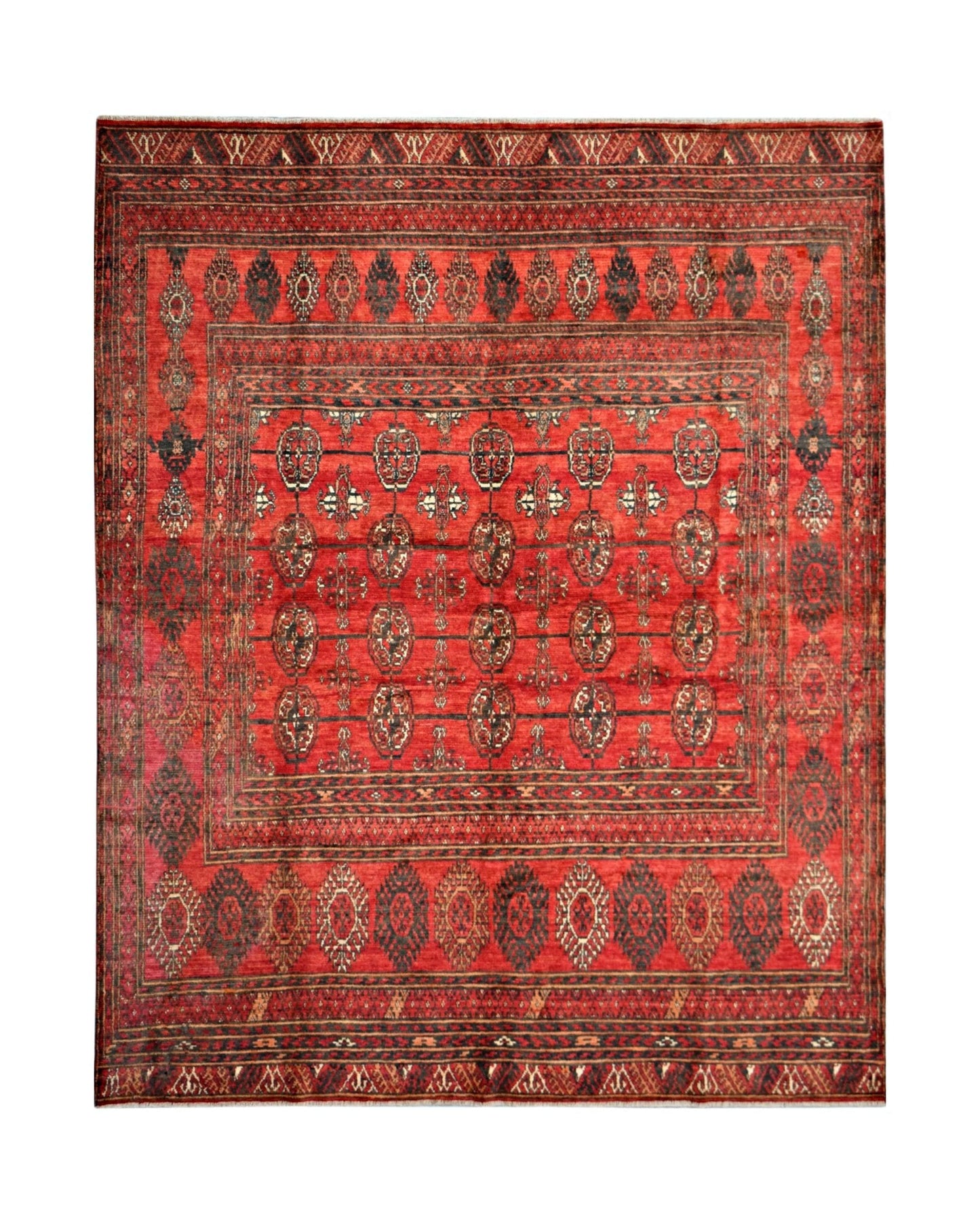Handmade Vintage Afghan Turkmen Rug | 231 x 207 cm | 7'7" x 6'10" - Najaf Rugs & Textile