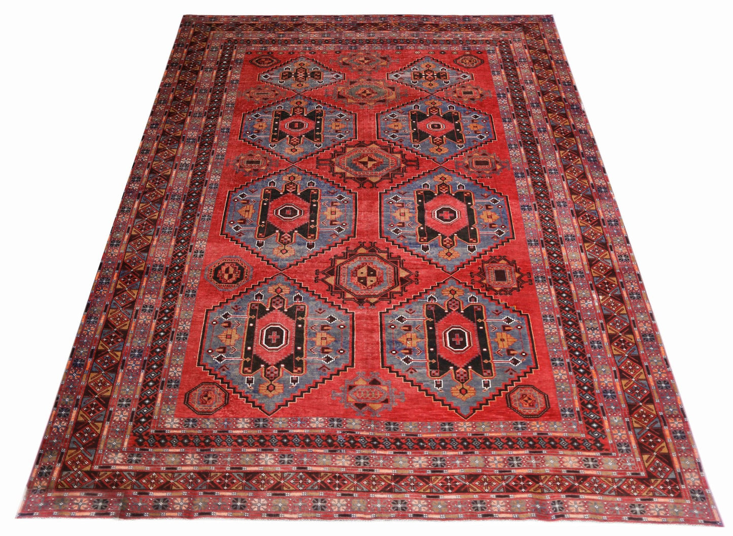 Handmade Vintage Afghan Balouch Rug | 384 x 260 cm | 12'7" x 8'6" - Najaf Rugs & Textile
