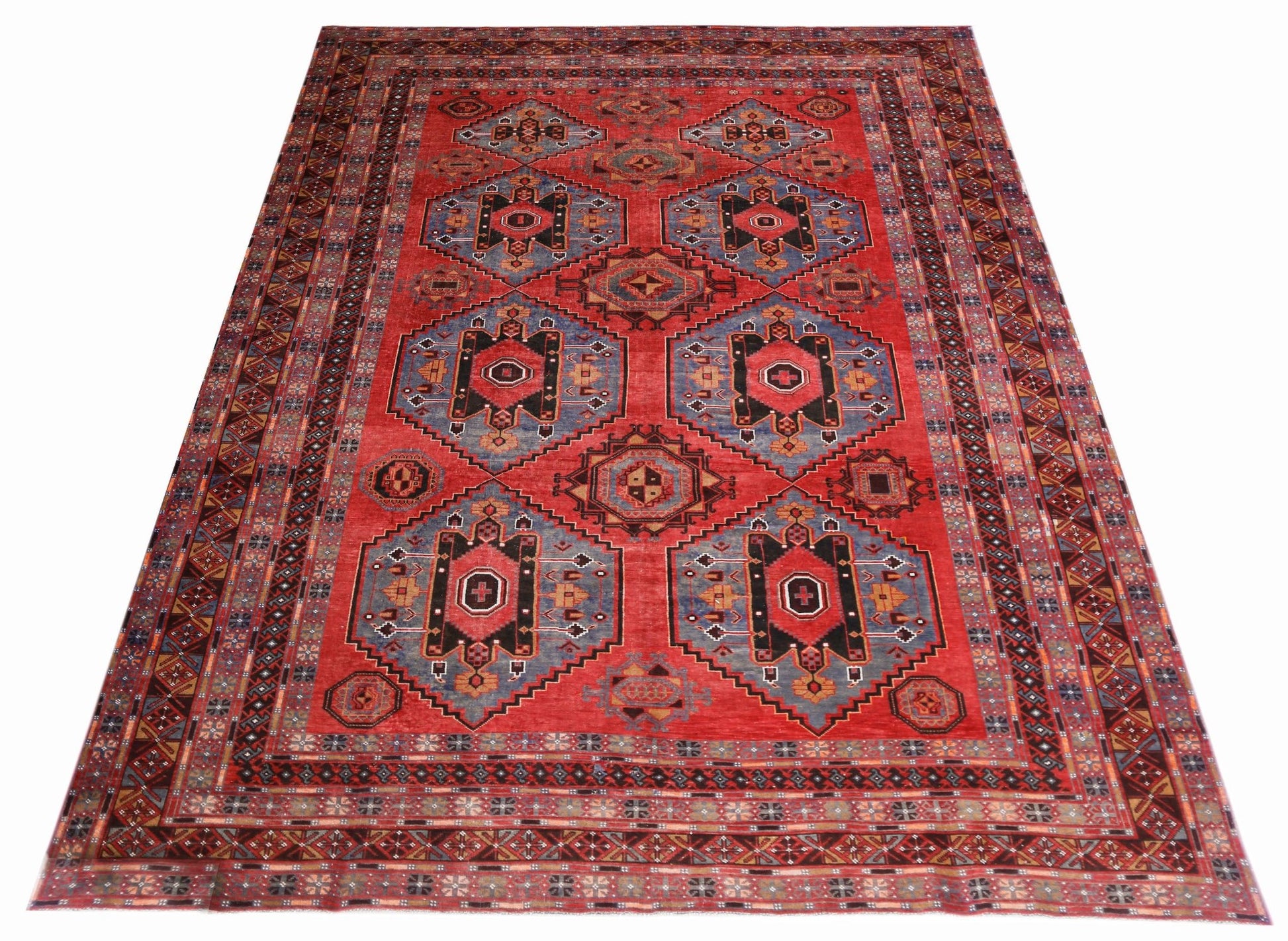 Handmade Vintage Afghan Balouch Rug | 384 x 260 cm | 12'7" x 8'6" - Najaf Rugs & Textile