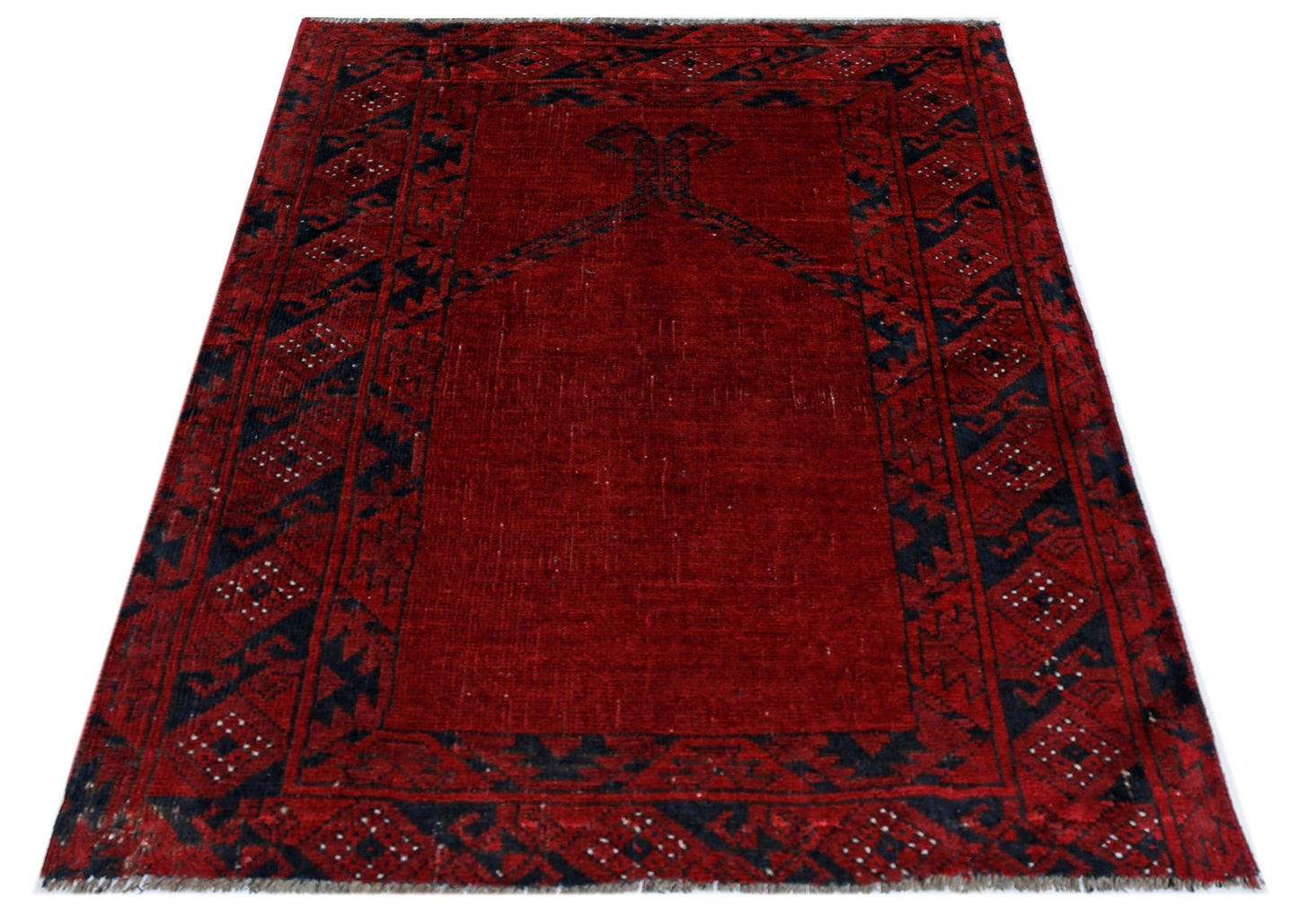 Handmade Vintage Afghan Turkmen Prayer Rug | 99 x 78 cm | 3'3" x 2'7" - Najaf Rugs & Textile