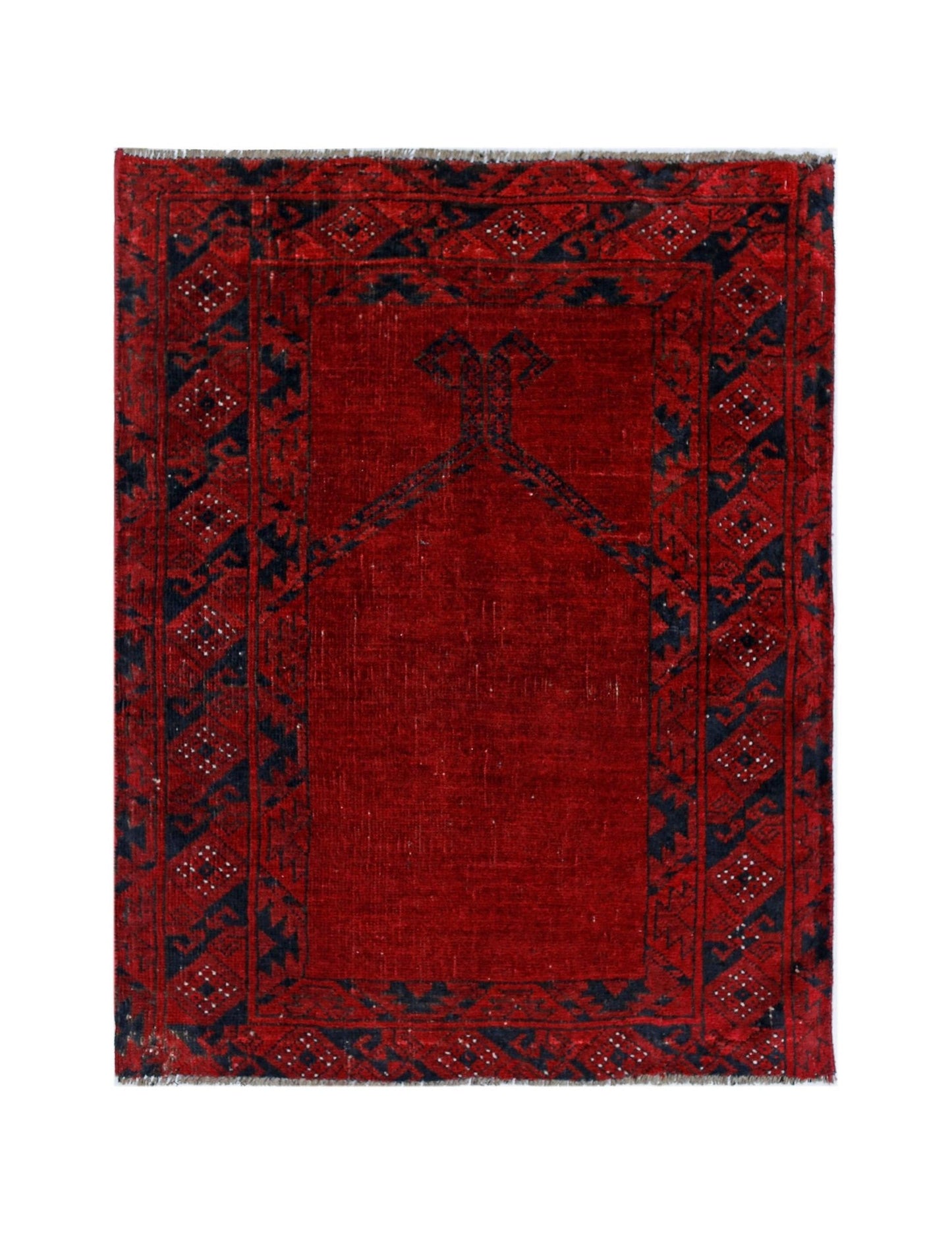 Handmade Vintage Afghan Turkmen Prayer Rug | 99 x 78 cm | 3'3" x 2'7" - Najaf Rugs & Textile