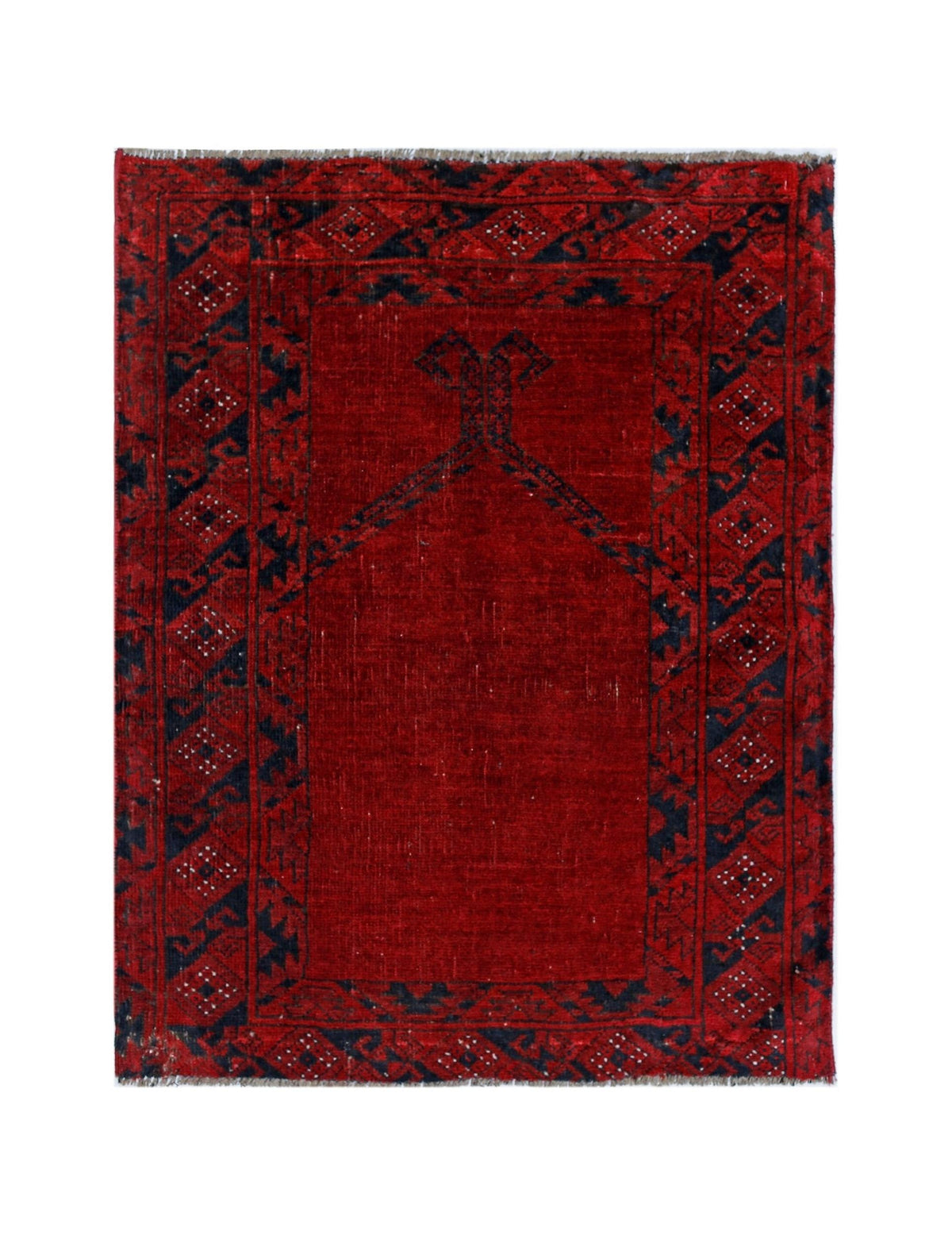 Handmade Vintage Afghan Turkmen Prayer Rug | 99 x 78 cm | 3'3" x 2'7" - Najaf Rugs & Textile