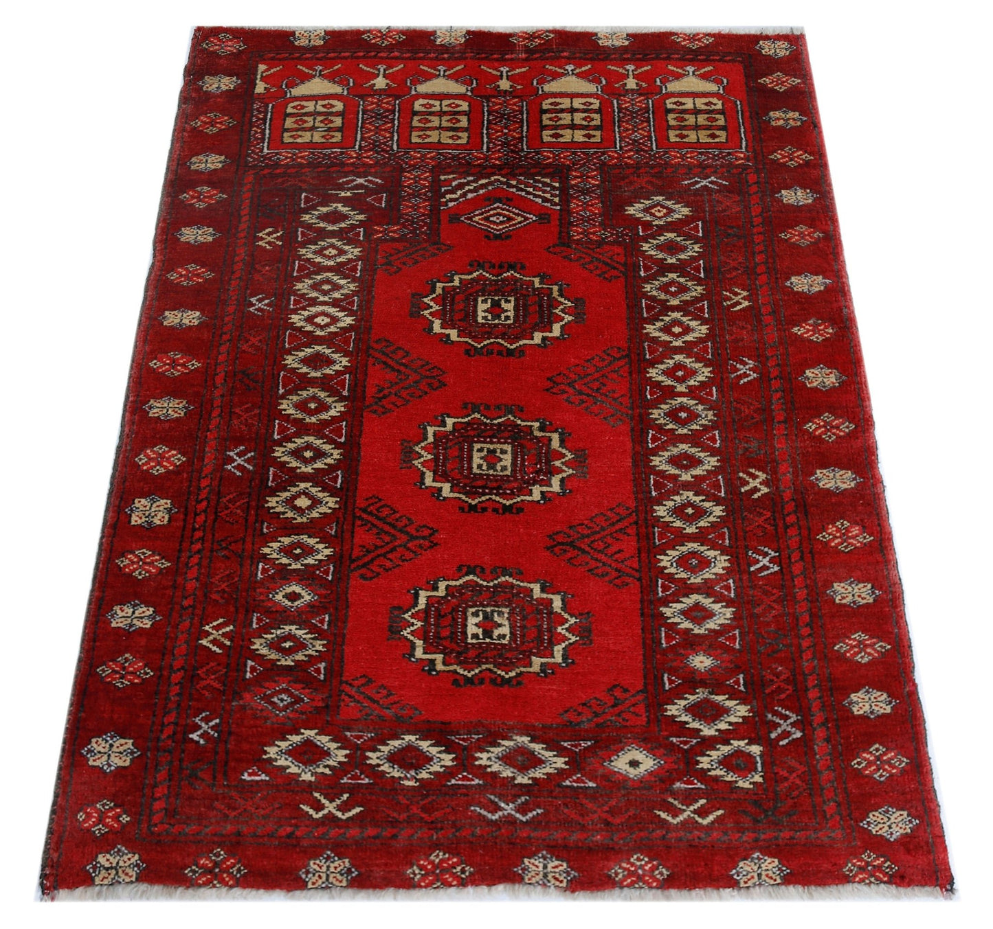 Handmade Afghan Turkmen Prayer Rug | 104 x 75 cm | 3'5" x 2'5" - Najaf Rugs & Textile