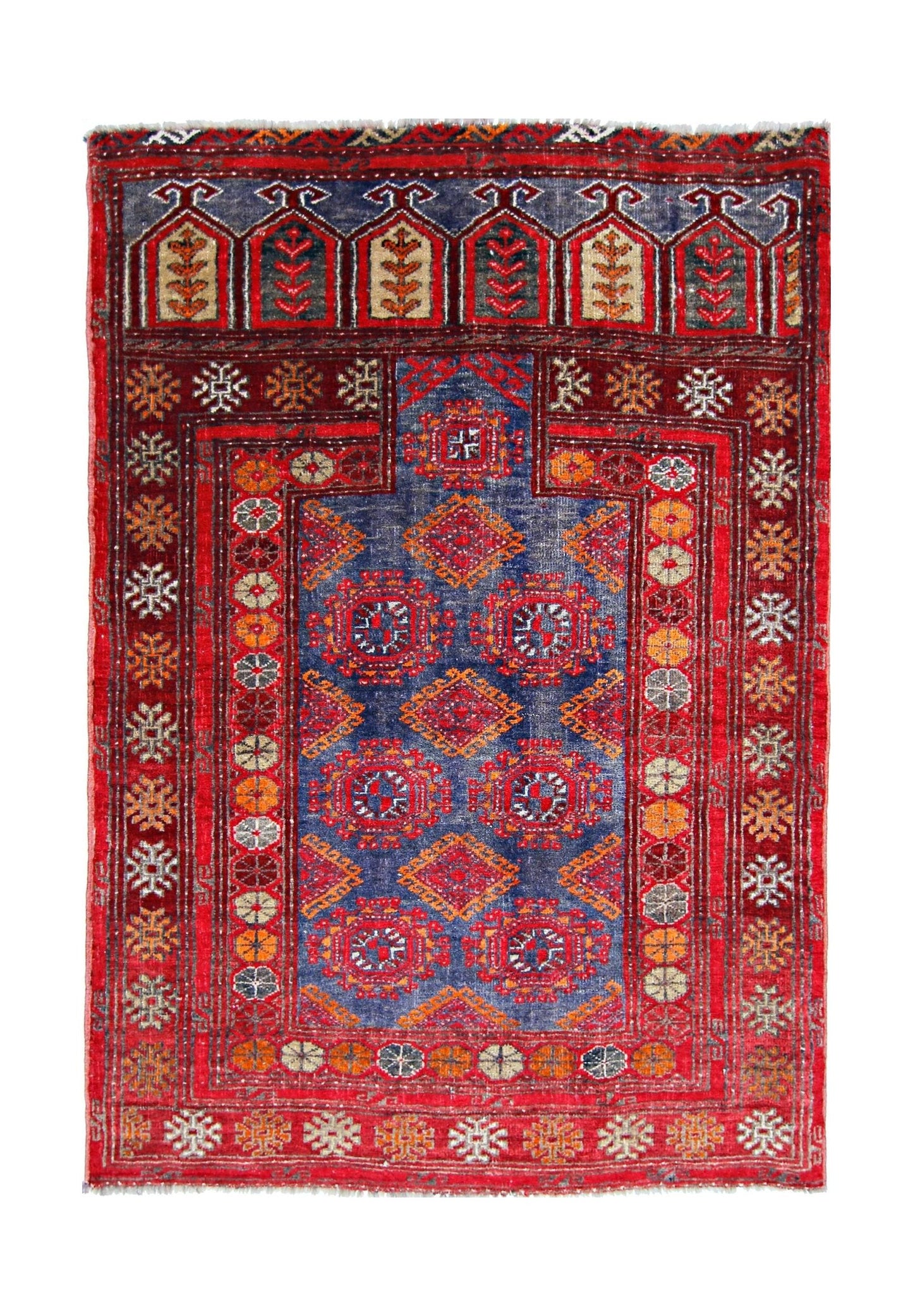 Handmade Vintage Afghan Turkmen Prayer Rug | 111 x 77 cm | 3'8" x 2'6" - Najaf Rugs & Textile