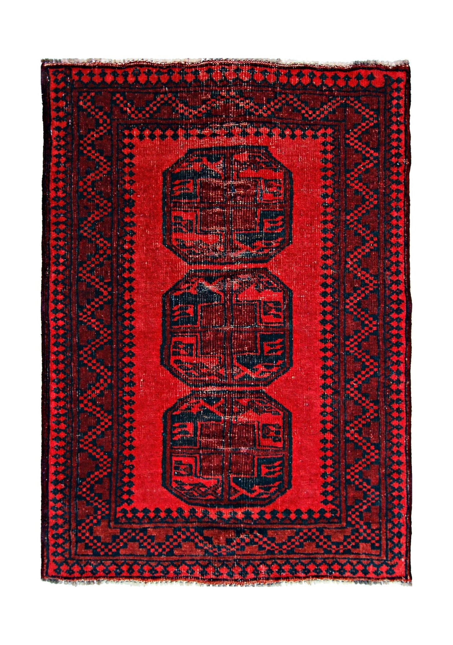Handmade Vintage Afghan Turkmen Rug | 113 x 80 cm | 3'8" x 2'7" - Najaf Rugs & Textile