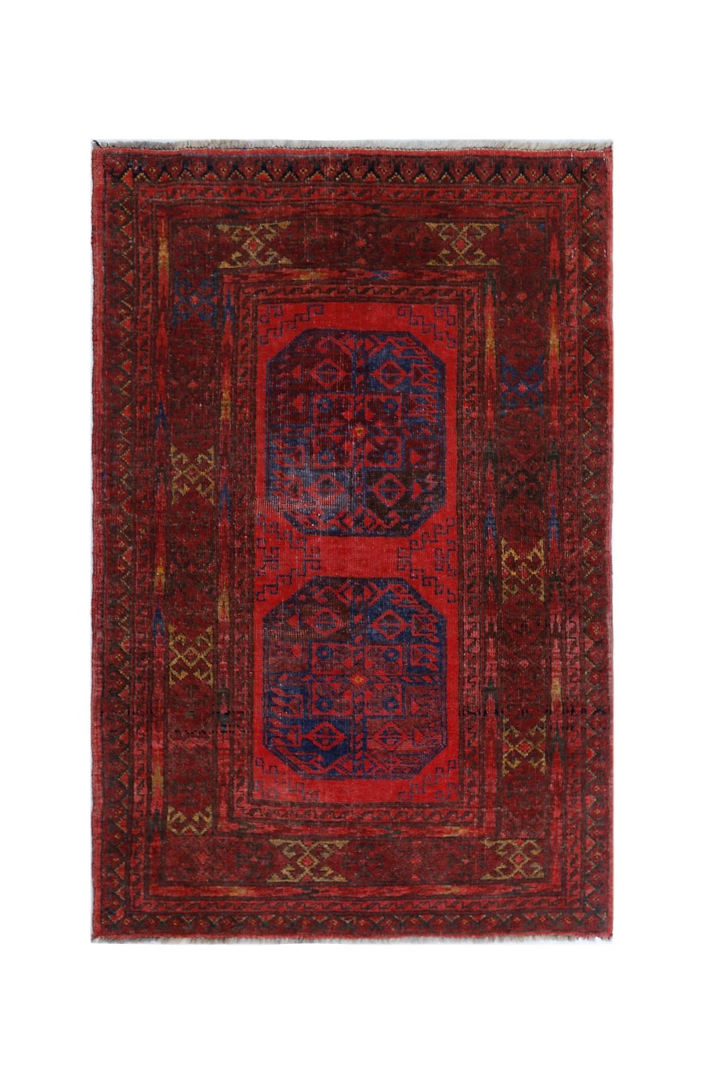 Handmade Vintage Afghan Turkmen Rug | 117 x 77 cm | 3'10" x 2'6" - Najaf Rugs & Textile