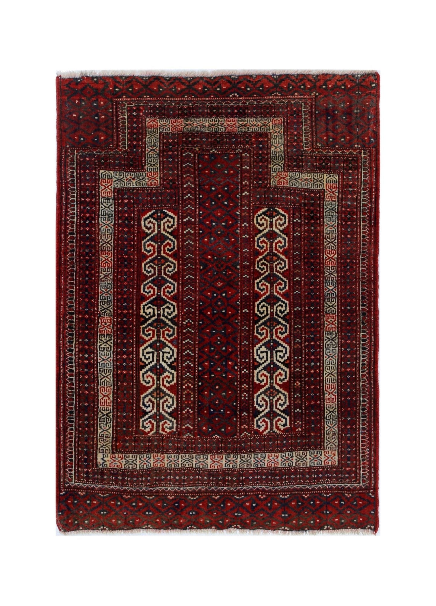 Handmade Vintage Afghan Turkmen Prayer Rug | 117 x 83 cm | 3'10" x 2'9" - Najaf Rugs & Textile