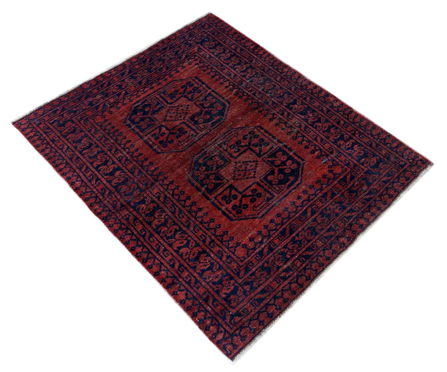 Handmade Vintage Afghan Turkmen Rug | 117 x 96 cm | 3'10" x 3'2" - Najaf Rugs & Textile