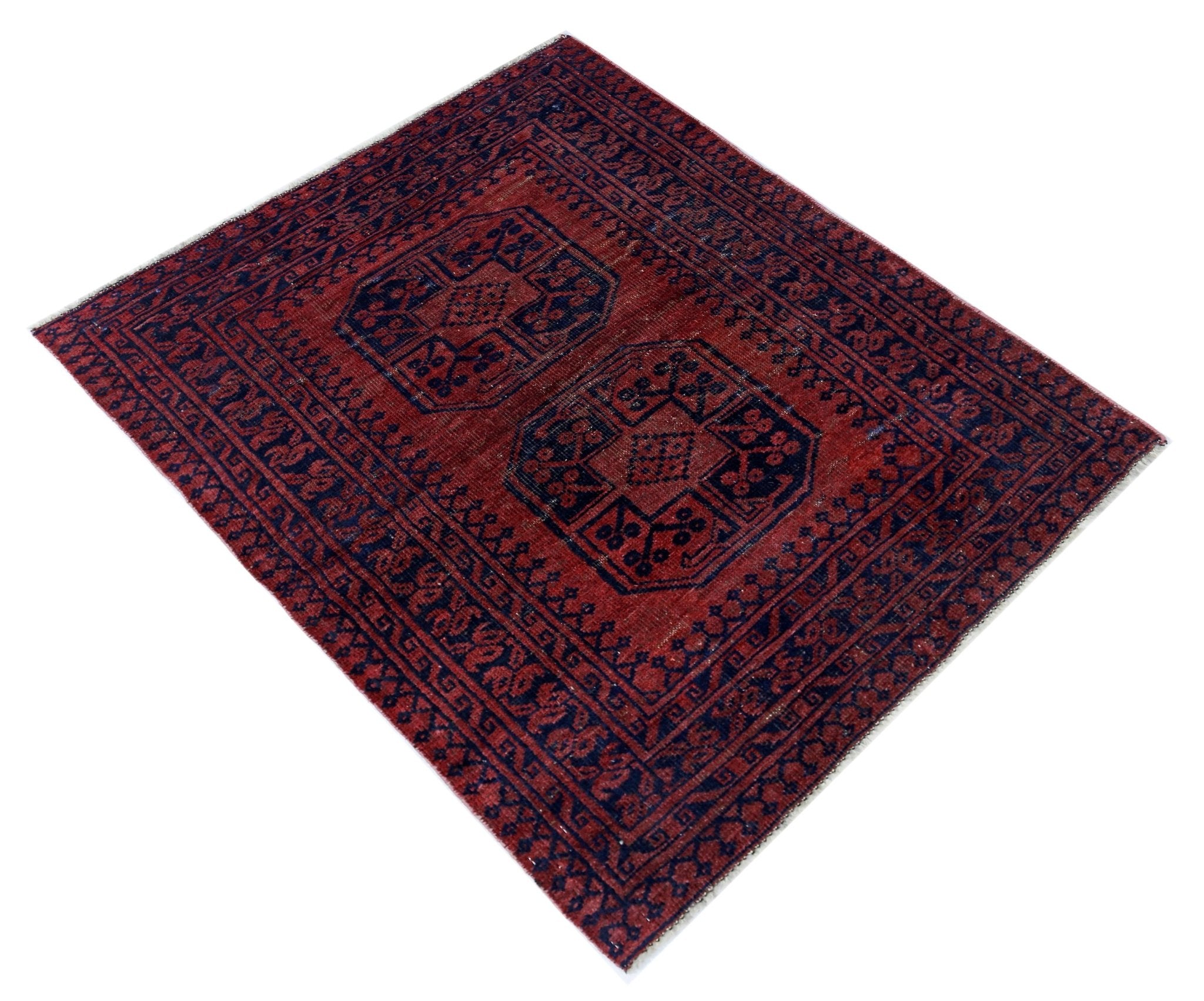 Handmade Vintage Afghan Turkmen Rug | 117 x 96 cm | 3'10" x 3'2" - Najaf Rugs & Textile