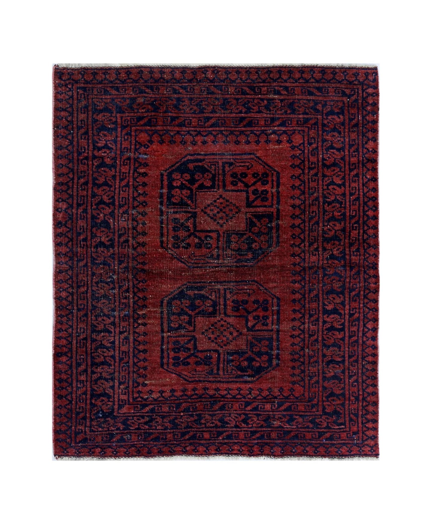 Handmade Vintage Afghan Turkmen Rug | 117 x 96 cm | 3'10" x 3'2" - Najaf Rugs & Textile