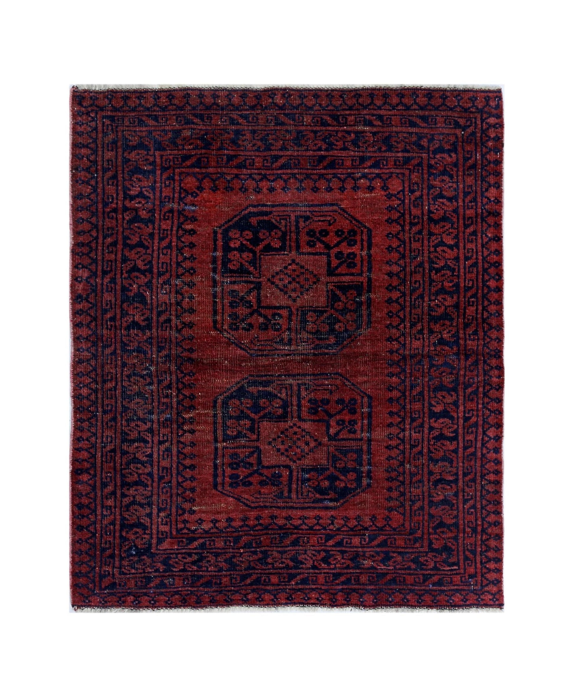 Handmade Vintage Afghan Turkmen Rug | 117 x 96 cm | 3'10" x 3'2" - Najaf Rugs & Textile