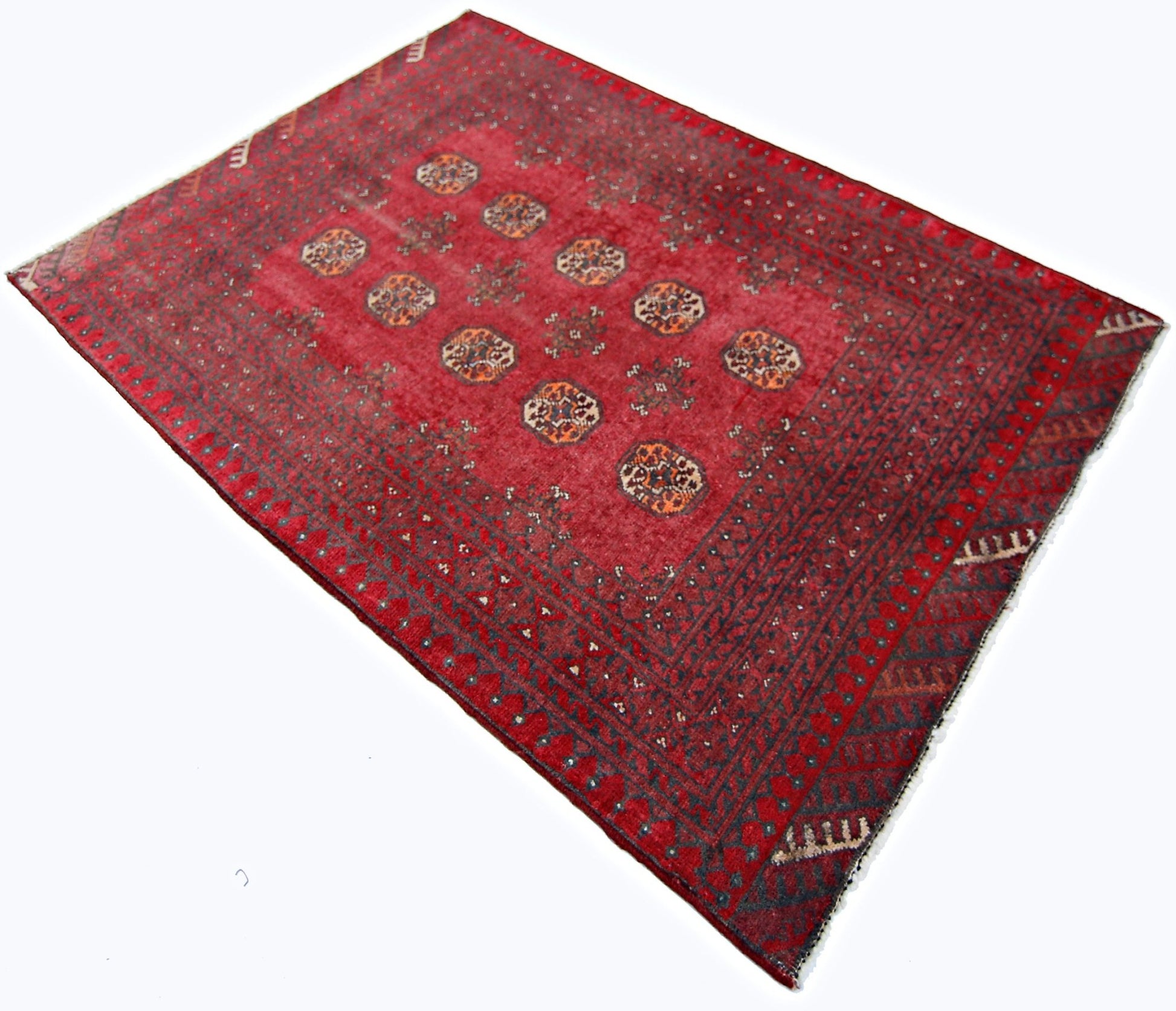 Handmade Vintage Afghan Turkmen Rug | 118 x 85 cm | 3'10" x 2'9" - Najaf Rugs & Textile
