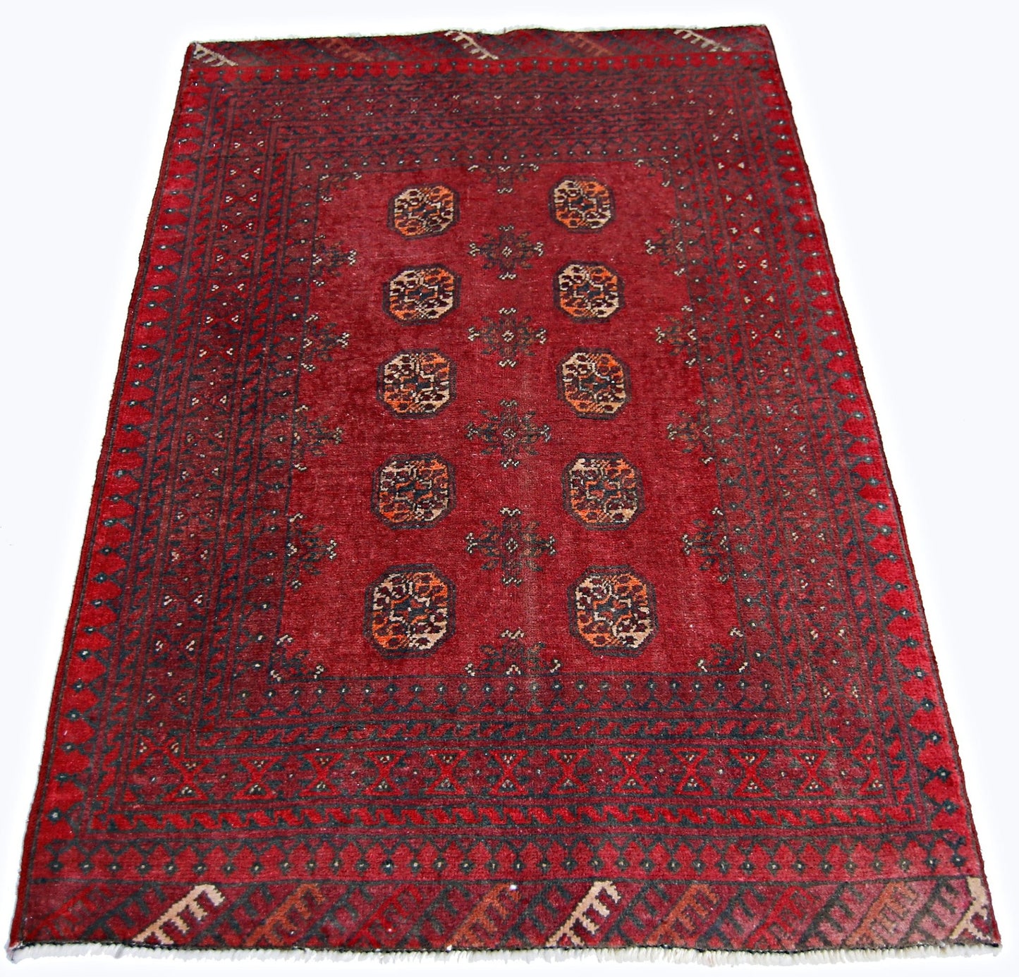 Handmade Vintage Afghan Turkmen Rug | 118 x 85 cm | 3'10" x 2'9" - Najaf Rugs & Textile